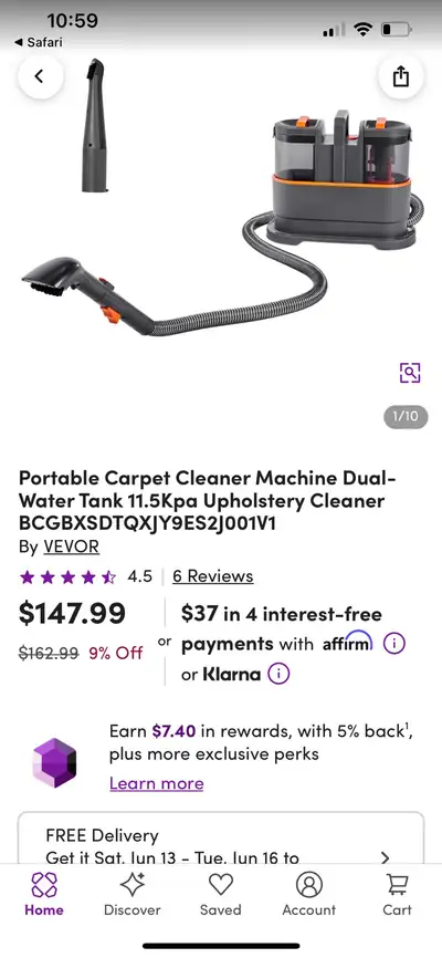 This VEVOR portable carpet cleaner is brand new and still in the original box, offering powerful 11....