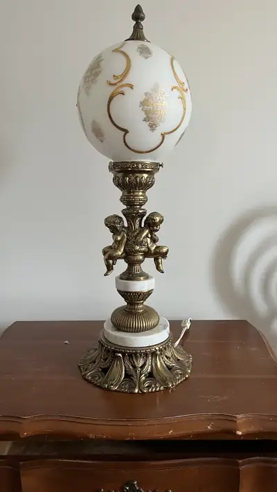 Vintage pair double Cherub Parlour Lamps, View more