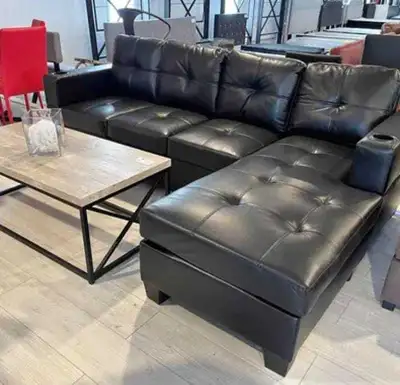 Black Leather Box Packed Sectional Sofa - Free Delivery , View more