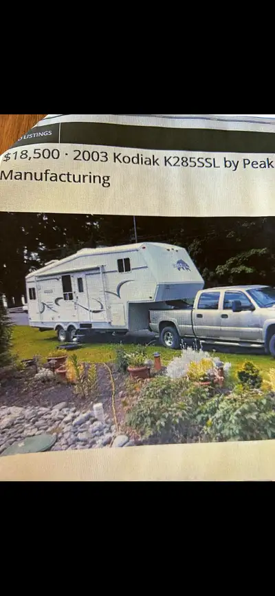 For sale: 2003 Kodiak K285SSL 5th wheel camper trailer. 28.5 feet long. Made in Canada. Original own...
