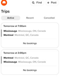 Toronto to Montreal, Montreal to Toronto ride share