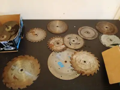 Saw blades different sizes plus some grinder blades, View more