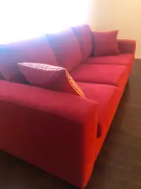 Red fabric sofa , perfect condition FREE
