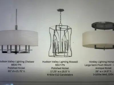 Designer light fixtures. Far right and left are ones remaining, View more