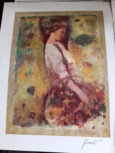 Hua Chen Gathering Blossoms Seriolithograph in color, View more