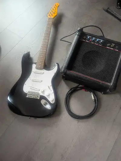 Stratocaster guitar package with amp and gig bag, View more