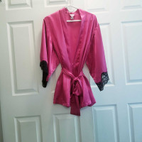La Senza Pink Silk & Black Lace Kimono Robe - BRAND NEW W TAGS