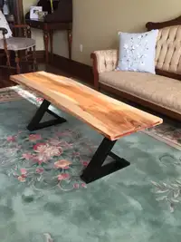 Handcrafted maple single slab live edge bench