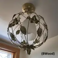 Retro Pendant Light, Wire Ball of Leaves, Frosted Shade (1)