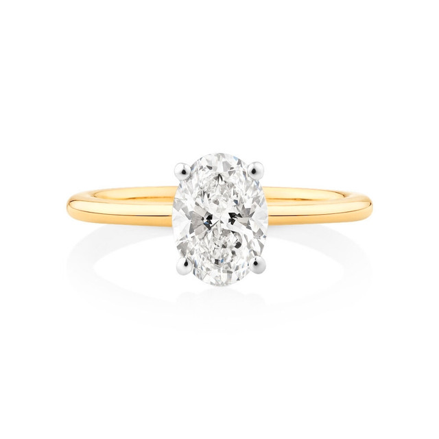 IGI 1.50 Ct Oval Lab Diamond Ring 14k Yellow & White Gold in Jewellery & Watches in Grande Prairie - Image 2