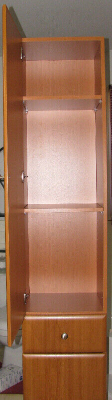 Tall Narrow Wood Storage Cabinet Adjustable Shelves & Drawer in Other in Saint John - Image 3