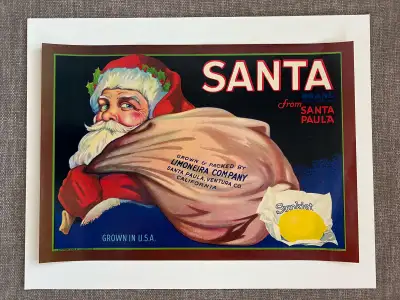 original Sunkist Santa lemon crate label Christmas, View more
