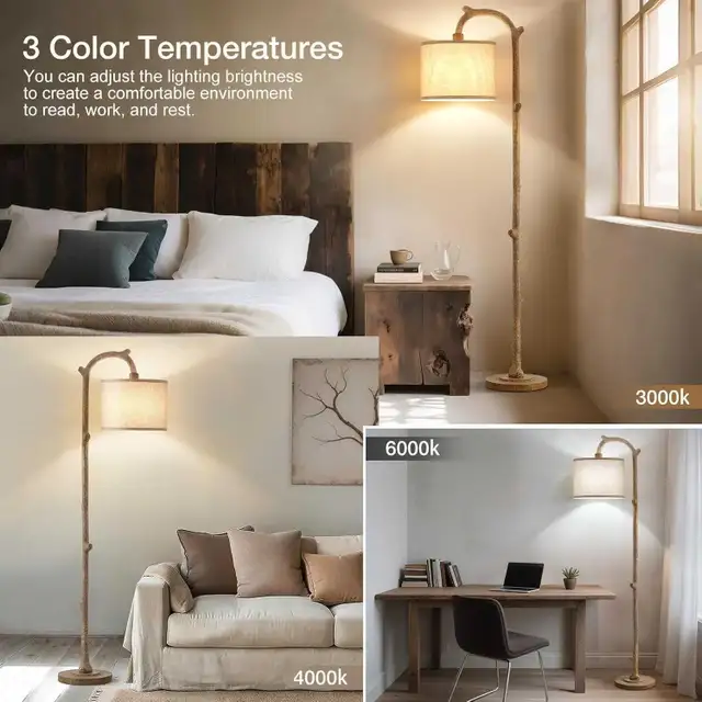 new : 69" natural Rustic Farmhouse Tall Lamp light with bulb in Indoor Lighting & Fans in Mississauga / Peel Region - Image 5