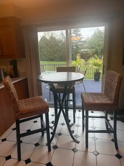 Authentic Solid Wood & Wrought Iron Bar Table & 5 Chairs, View more