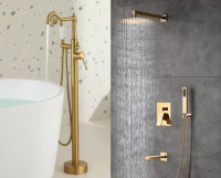 Bathroom Bathtub Faucet and Wall Mount Built-In Shower System