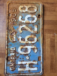 1965 Ontario licence plate metal bureau plaque 65 hot rod car fa