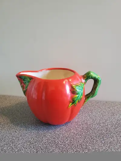 Ceramic Red Orange Pumpkin with Vine Handle Creamer, View more