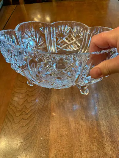 Large Vintage Pinwheel Crystal Tri-Footed Bowl for $25, View more
