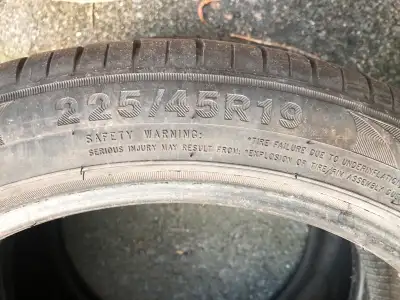 Selling Two used tires. That’s 2 tires for $60. Size is 225/45R19. Decent amount tread life left. $6...