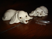 Vintage! LikeNew! White Porcelain Pair of Dogs laying lying down