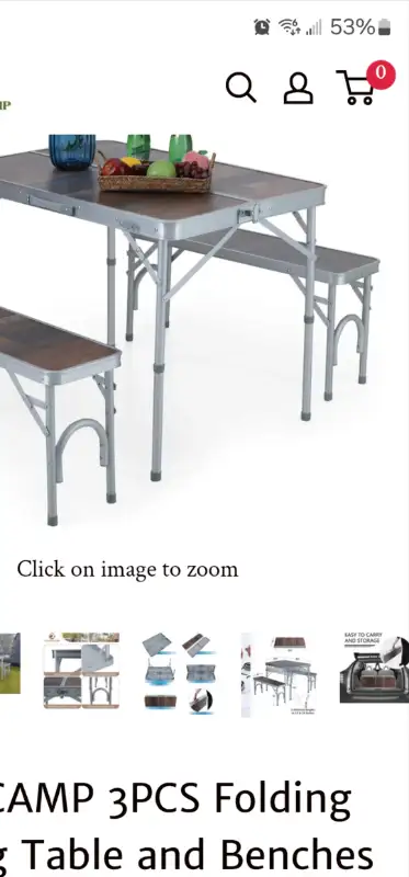 Table neuve en aluminium couleur bois.achat chez Amazon Table long 35 1/2, larg 26, haut 28 .2 bancs...