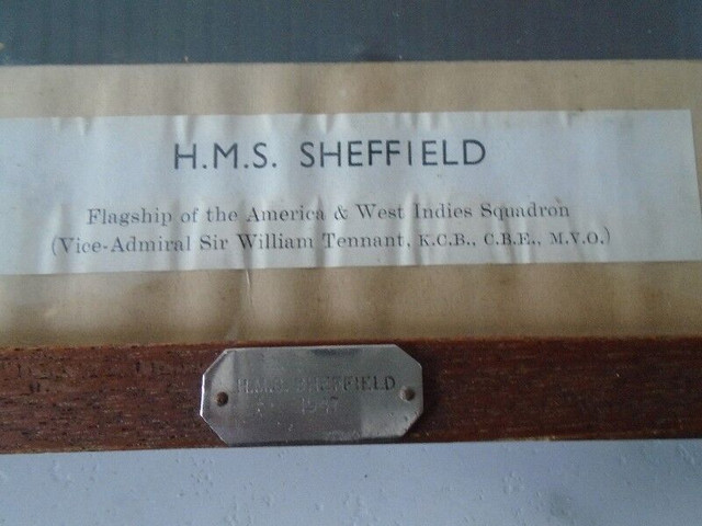 HMS Sheffield  Framed and Signed by Admiral William Tennant in Arts & Collectibles in Pembroke - Image 2