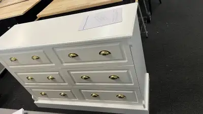 6 Drawer White Double Dresser for Bedroom, Gold Handle Drawer Ch, View more