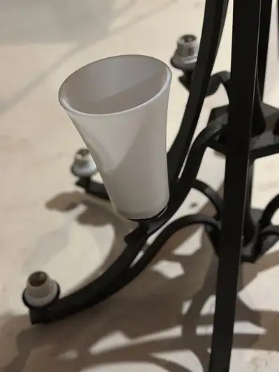 Large Matte Black Chandelier with 9 frosted white glass shades, View more