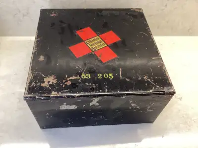 Vintage CNR Canadian National Railways Metal First Aid Kit CNR Railroad. One of the many items I hav...