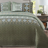 New 3 PC Boho Olive Green Reversible Quilt Set • QUEEN