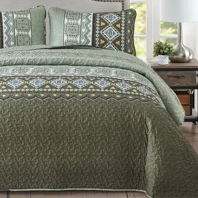 New Beautiful Boho Olive Green Reversible Quilt Set is now available for sale! Get yours before they...