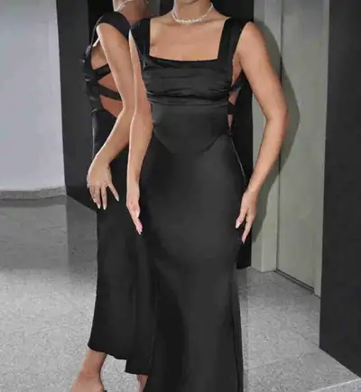 Black Midi Dress with open back , View more