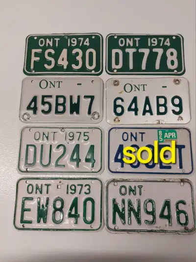 For Sale, Assorted vintage motorcycle, atv snowmobile license plates. All have scuffs and marks from...