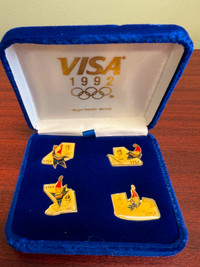 1992 Visa Albertville Winter Olympics Pin Set 4 pins w blue case