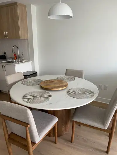 Isanti Rould Dining Table Wood & Marble with 4 Chairs , View more