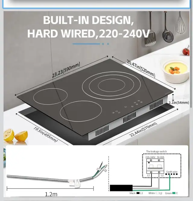 Noxton 24 Inch Electric Cooktop 3 Burners Electric Stove Top, Bu in Stoves, Ovens & Ranges in Hamilton - Image 3