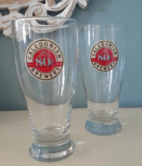 Pair of Caledonian Brewery 80/- beer pint glasses - Scotland