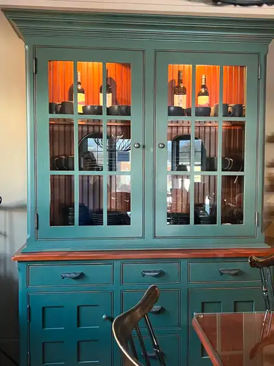 Green Cherry Wood and Glass Lighted Dining/Display Cabinet, View more