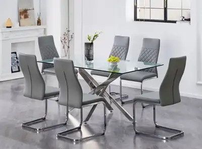 Classical Glass Dining Table and Six Chairs, View more