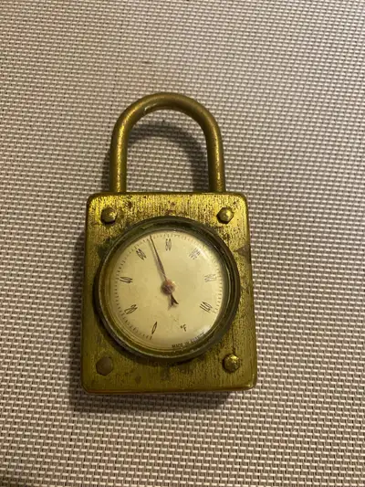 Vintage Made in France Brass Lock Shaped Thermometer , View more