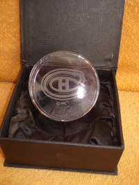 NHL crystal hockey puck paperweight in case