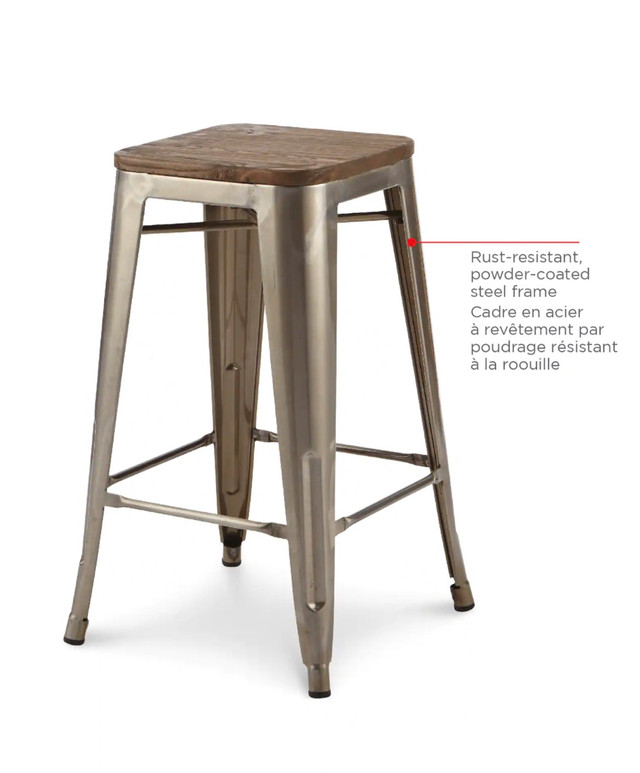 Tolix bar/counter stools with wooden seat (4 stools) Chairs