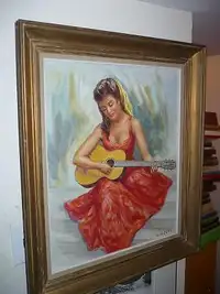 Tableau d'Albert Genta ''Femme gitane à la guitare''
