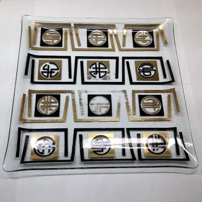 Vintage 70s Square Glass Mod Design Serving Platter, View more