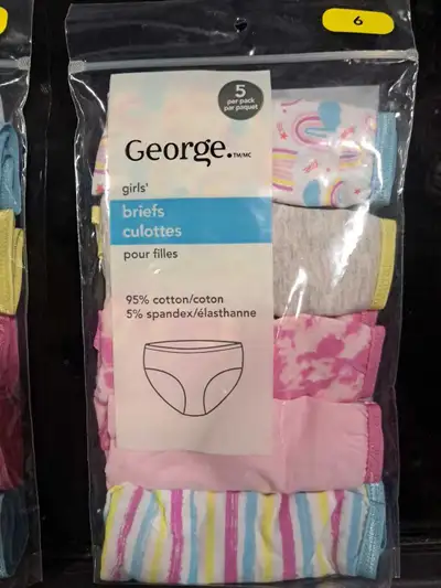 Brand New George Girls 5 pairs Briefs Underwears - Size 6, View more