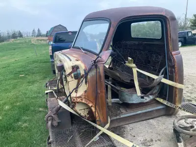 1949 gmc truck cab and parts, front bumper, cab (floors are pretty solid, a couple small holes in th...