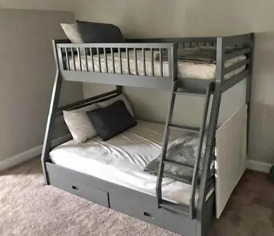 Contemporary Grey Bunk Bed – Perfect for Small Rooms, Like New, View more