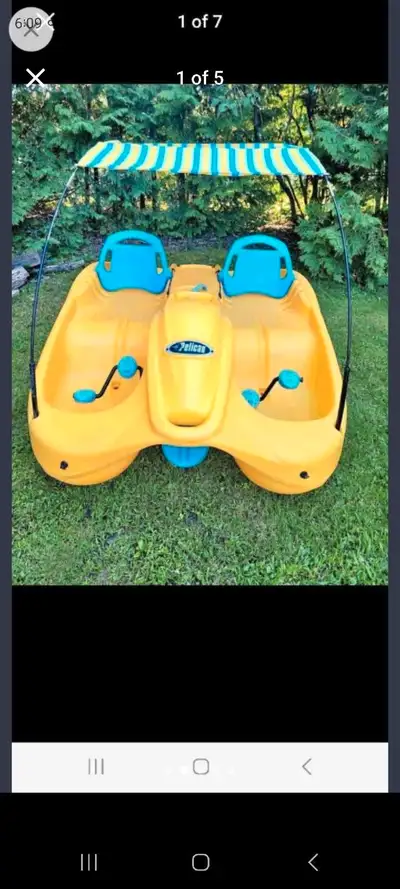Hard to find, excellent condition, peddle boat without removable canopy (canopy can be added for $10...