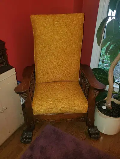 Antique Early 1900’s S A Cook & Co. Oak Morris Chair w Claw Feet, View more