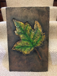 Stone WALL ART PICTURE of Bright Green Leaf